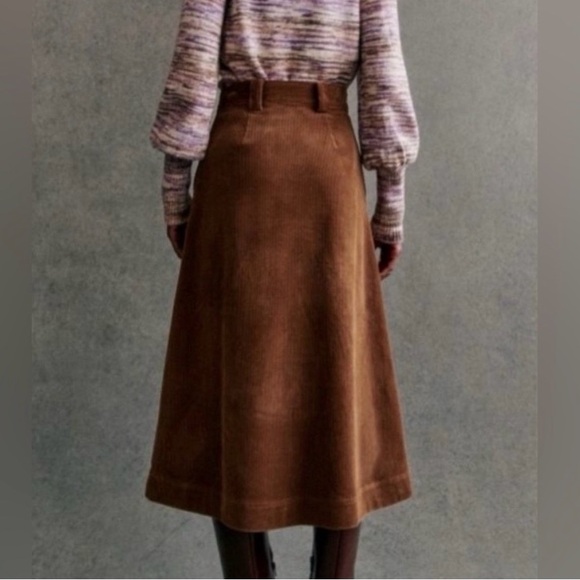 Sezane Clarine Midi Corduroy Skirt Organic Cotton in Caramel Brown EU 46 US 14 - Picture 2 of 8